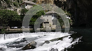 Small village Blagaj on Buna river and waterfall in Bosnia and Herzegovina. View of the dervish monastery