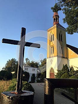 A small village church in Poland golden hour light