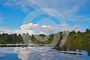 Small village on the coast of Amazon river
