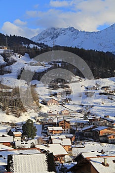 Small village at the foot of mountains