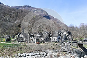 The historic small Village of Foroglio with old Stone Rustico Houses in the Maggia Valley in Ticino, Switzerland photo