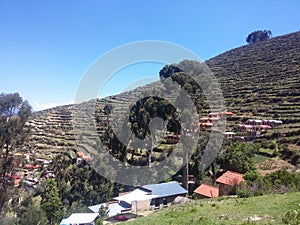 A small village on the Isla Del Sol (Island of the Sun) on the Titicaca lake. Bolivia. . South America