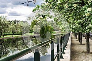 Small village lanscape with calm river