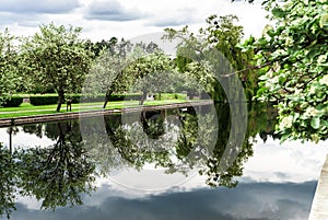 Small village lanscape with calm river