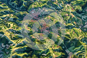 Small village in the mountains. GIS product made from laser LIDAR scan