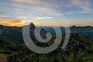 Small village on mountains after sunset at Ki Ko Kor viewpoint