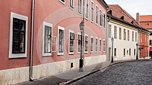 Small village in Prague with pastel-colored buildings