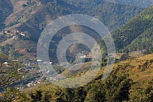 Small village with rice terrace fields