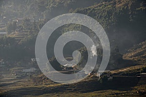 Small village with rice terrace fields