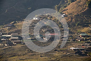 Small village with rice terrace fields