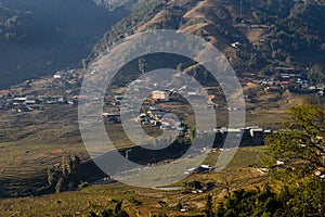 Small village with rice terrace fields