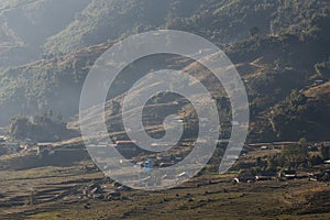 Small village with rice terrace fields