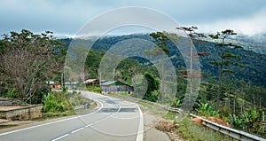 Small village with the road in Tay Nguyen (Middle Highlands), Vietnam