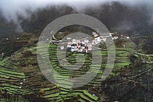 Small village with terraced fields in Serra da Estrela, Portugal