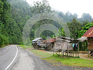 A small village of wooden houses on stilts in Cameron Highlands, Pahang, Malaysia.