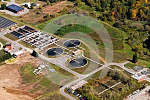 Small waste water plant, aerial view