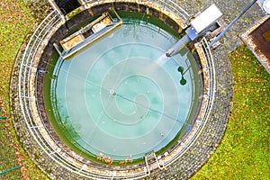 small waster water treatment plant from above in autumn