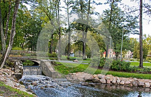 Small Water Cascade In The City Park