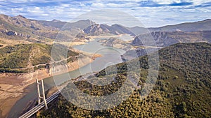 Small water dam between mountains of Constanza, Dominican republic photo