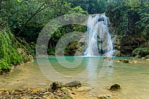 Small waterfall of El Limon cascade, Dominican Republ