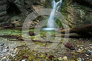 A small waterfall on the hiking trail in the Slovak Paradise National Park