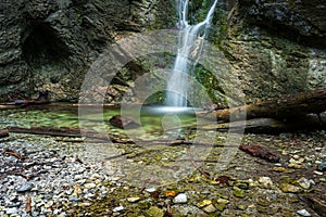 A small waterfall on the hiking trail in the Slovak Paradise National Park