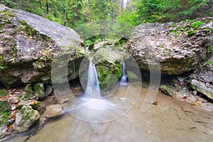 Small waterfall in Jarabinsky prielom breakthrough in Lubovnianska vrchovina