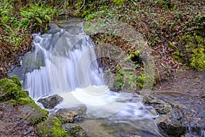 Small waterfall in the Lerez river in the city of Pontevedra (Spain)