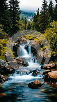 A small waterfall in the middle of a forest