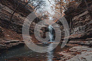 small waterfall in the middle of a forest