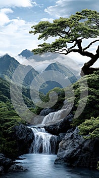 A small waterfall in the middle of a lush green forest