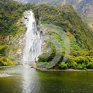 A small waterfall at Milford Sound