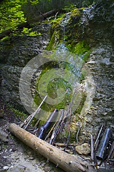 A small waterfall with moss-covered rock in the Slovak Paradise National Park