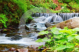 A small waterfall, a mountain stream.