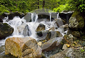 Small waterfall from mountain water in Demanovska valley in Liptov