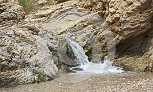 Small Waterfall in the Nahal Bokek Stream Bed near the Dead Sea in Israel