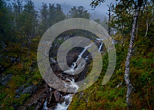A small waterfall near the popular Voringfossen waterfall in Norway