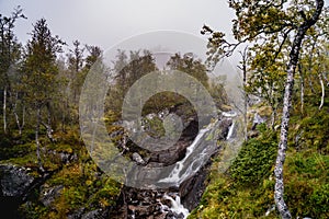 A small waterfall near the popular Voringfossen waterfall in Norway