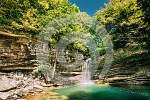 Small Waterfall In Okatse River. Natural Monument In Khoni District