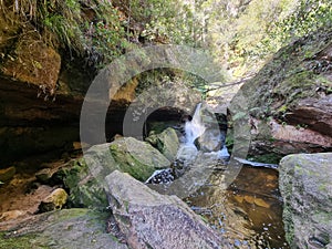 Small waterfall over rocks on Greaves Creek on the Grand Canyon Walking Track