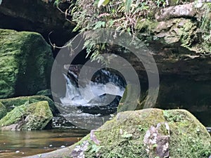 Small waterfall over rocks on Greaves Creek on the Grand Canyon Walking Track