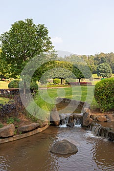 A small waterfall in a park