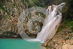 Small waterfall in Polilimnio, Greece