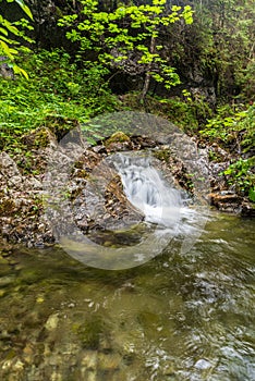 Small waterfall with pool bellow in Vyvieranie valley in Low Tatras mountains