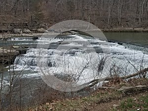 Small waterfall rushing over rocks