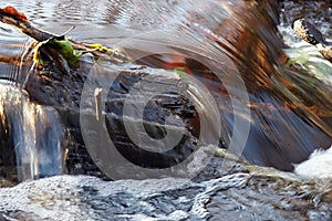 Small waterfall on a stream flowing through swamps