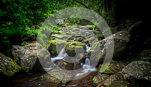 Small Waterfalls in the Derbyshire Peak District National Park. Shot with slow shutter speed.