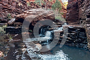 Small waterfalls in Hancock Gorge, Karijini National Park in Pilbara region, Western Australia