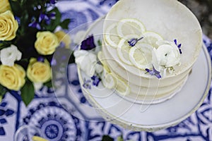 Small wedding cake with lemon accents