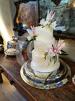 Small wedding cake on a side table